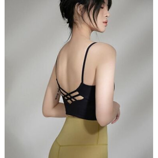 Sports Bra Women Crop Tops Strappy High Impact Gym Vest Fitness Solid Activewear