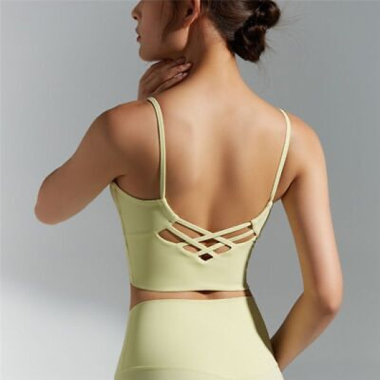 Sports Bra Women Crop Tops Strappy High Impact Gym Vest Fitness Solid Activewear