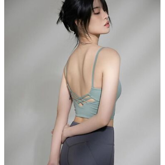 Sports Bra Women Crop Tops Strappy High Impact Gym Vest Fitness Solid Activewear