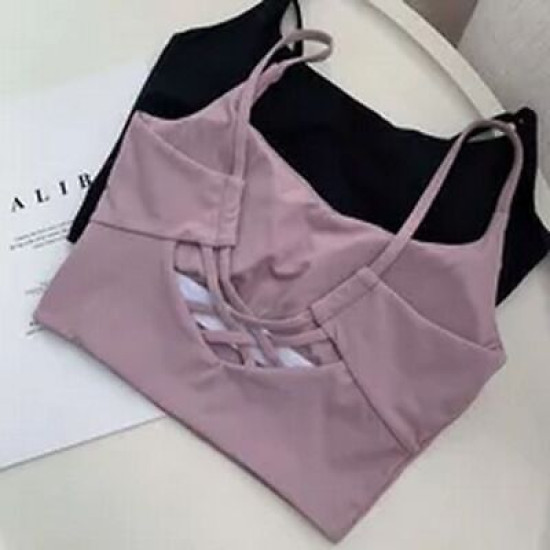 Sports Bra Women Crop Tops Strappy High Impact Gym Vest Fitness Solid Activewear