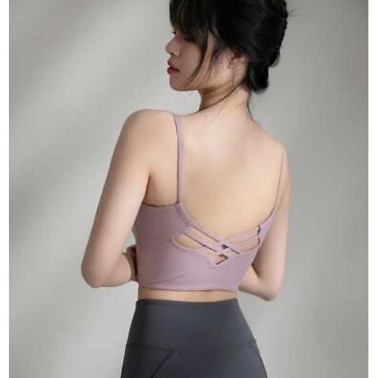 Sports Bra Women Crop Tops Strappy High Impact Gym Vest Fitness Solid Activewear