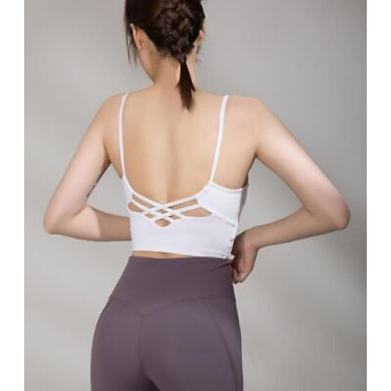 Sports Bra Women Crop Tops Strappy High Impact Gym Vest Fitness Solid Activewear