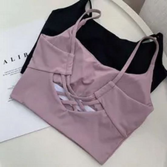 Sports Bra Women Crop Tops Strappy High Impact Gym Vest Fitness Solid Activewear