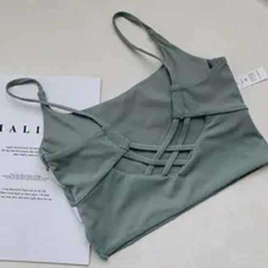 Sports Bra Women Crop Tops Strappy High Impact Gym Vest Fitness Solid Activewear