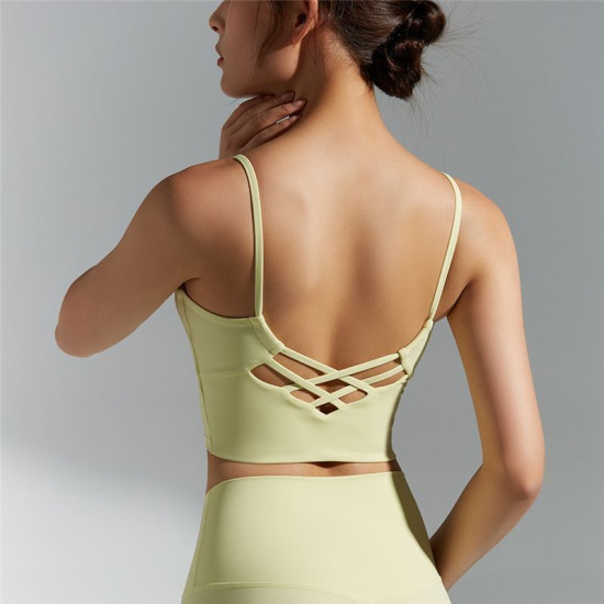 Sports Bra Women Crop Tops Strappy High Impact Gym Vest Fitness Solid Activewear