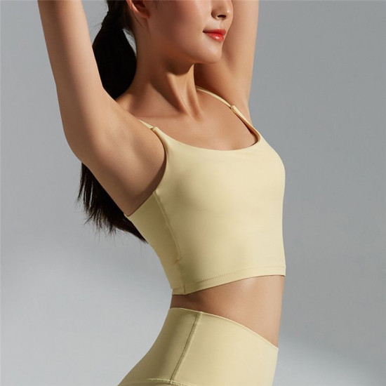 Sports Bra Women Crop Tops Strappy High Impact Gym Vest Fitness Solid Activewear