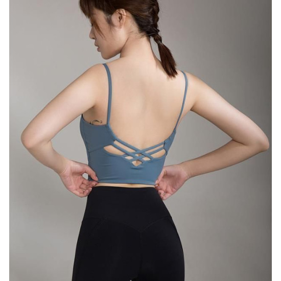 Sports Bra Women Crop Tops Strappy High Impact Gym Vest Fitness Solid Activewear