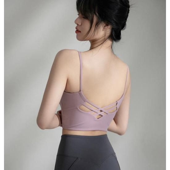 Sports Bra Women Crop Tops Strappy High Impact Gym Vest Fitness Solid Activewear
