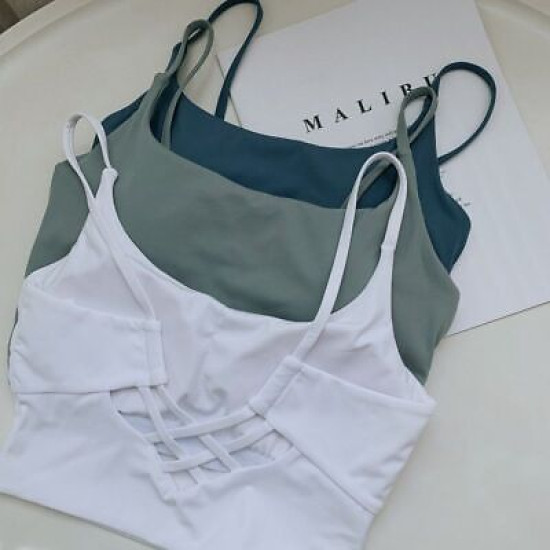 Sports Bra Women Crop Tops Strappy High Impact Gym Vest Fitness Solid Activewear