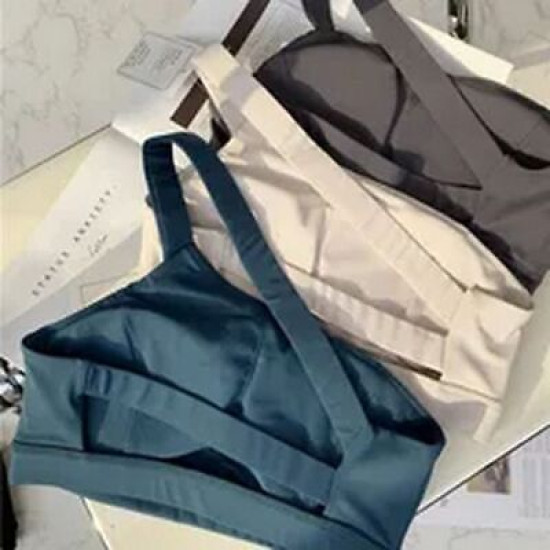 Women Sports Yoga Bra Stretch Back Running With Removable Cups One Shoulder Tops