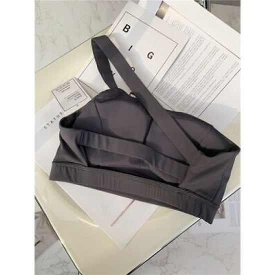 Women Sports Yoga Bra Stretch Back Running With Removable Cups One Shoulder Tops