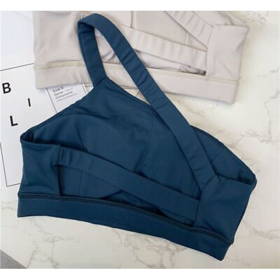 Women Sports Yoga Bra Stretch Back Running With Removable Cups One Shoulder Tops