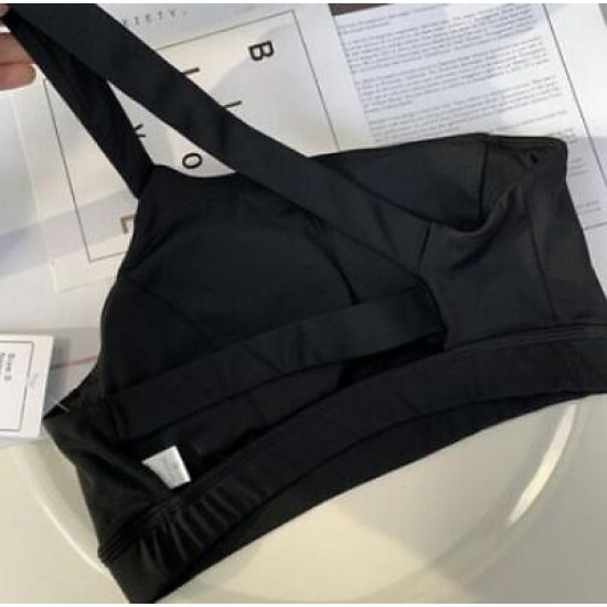 Women Sports Yoga Bra Stretch Back Running With Removable Cups One Shoulder Tops