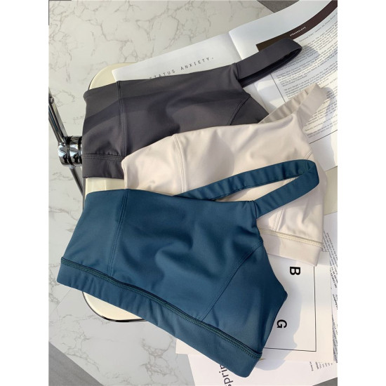 Women Sports Yoga Bra Stretch Back Running With Removable Cups One Shoulder Tops