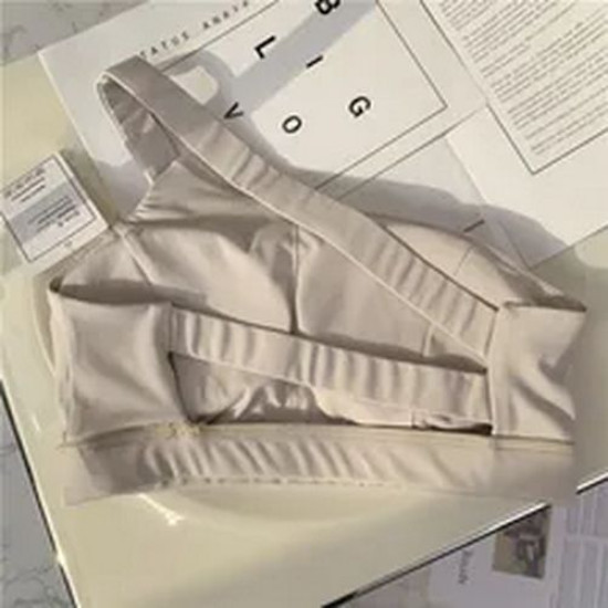 Women Sports Yoga Bra Stretch Back Running With Removable Cups One Shoulder Tops