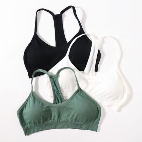 Women Seamless Bra Tube Y Straps Wireless Brassiere Sports Tank Top Solid Padded