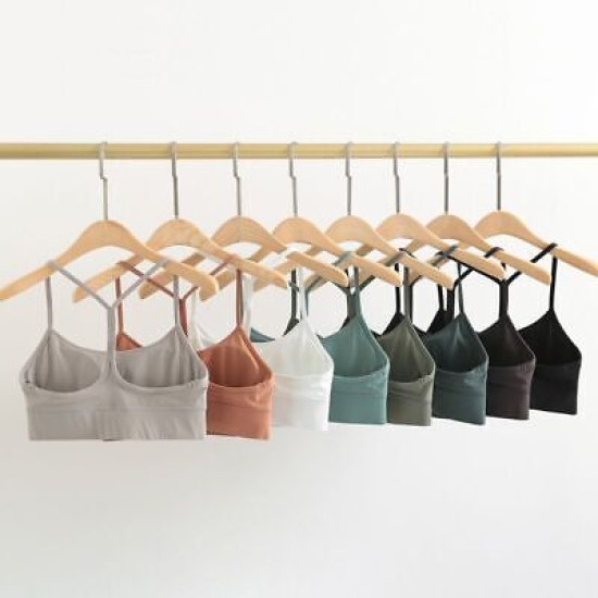 Padded Women Sports Bra Racer Back Spaghetti Strap Yoga Tops With Removable Cups