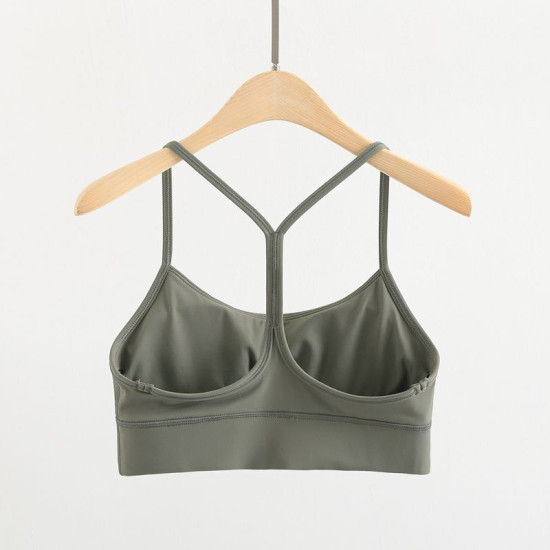 Padded Women Sports Bra Racer Back Spaghetti Strap Yoga Tops With Removable Cups