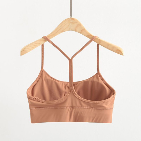 Padded Women Sports Bra Racer Back Spaghetti Strap Yoga Tops With Removable Cups