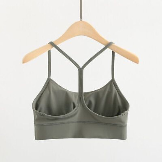 Padded Women Sports Bra Racer Back Spaghetti Strap Yoga Tops With Removable Cups