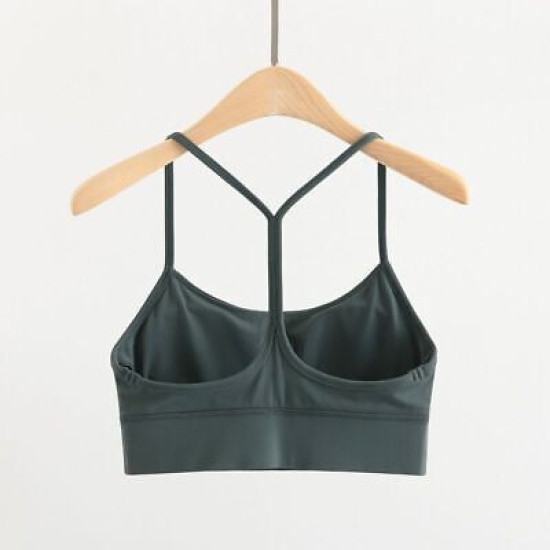 Padded Women Sports Bra Racer Back Spaghetti Strap Yoga Tops With Removable Cups