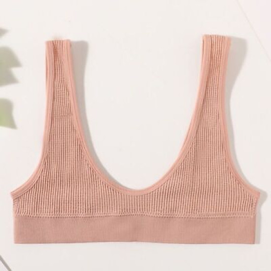 Seamless Women Bra Push Up Brassiere Sports Deep U Shape Solid Wireless Bralette