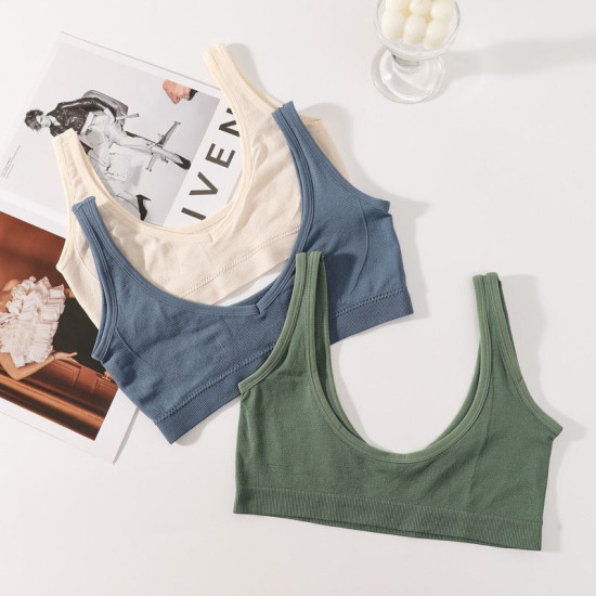 Seamless Bra Women Wireless Sport Crop Top Deep V Push Up Solid Brassiere Plunge