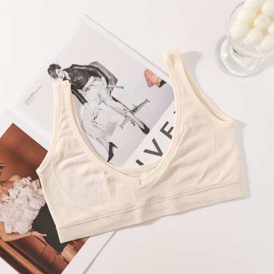 Seamless Bra Women Wireless Sport Crop Top Deep V Push Up Solid Brassiere Plunge