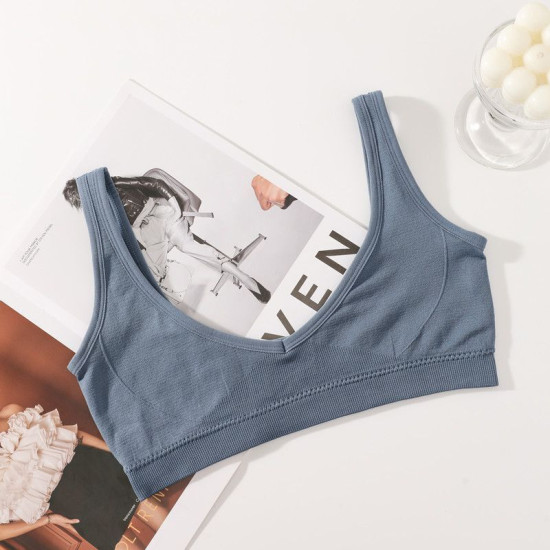 Seamless Bra Women Wireless Sport Crop Top Deep V Push Up Solid Brassiere Plunge