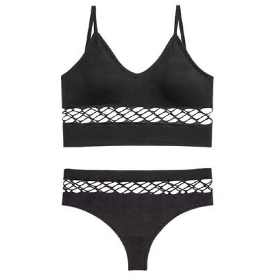 Seamless Women Bras Panties Set Underwear Mesh Hollow Out Wire Free Solid Undies