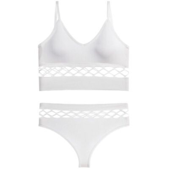 Seamless Women Bras Panties Set Underwear Mesh Hollow Out Wire Free Solid Undies