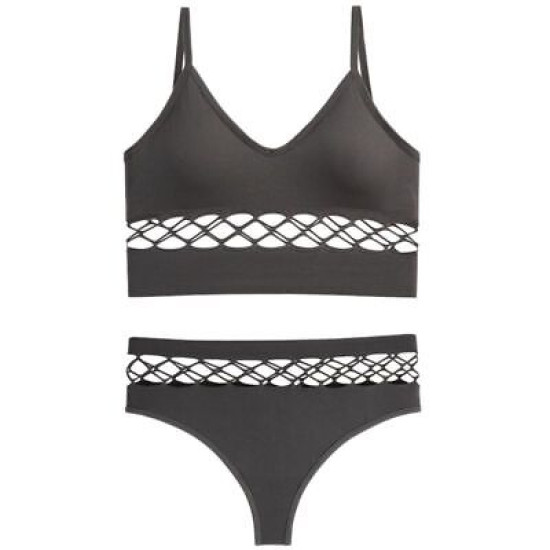 Seamless Women Bras Panties Set Underwear Mesh Hollow Out Wire Free Solid Undies