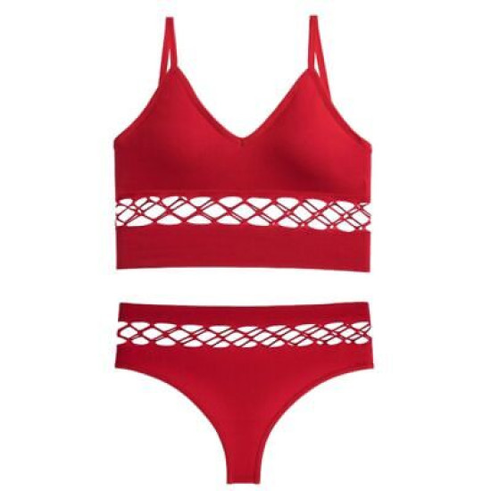 Seamless Women Bras Panties Set Underwear Mesh Hollow Out Wire Free Solid Undies