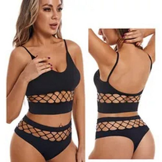 Seamless Women Bras Panties Set Underwear Mesh Hollow Out Wire Free Solid Undies