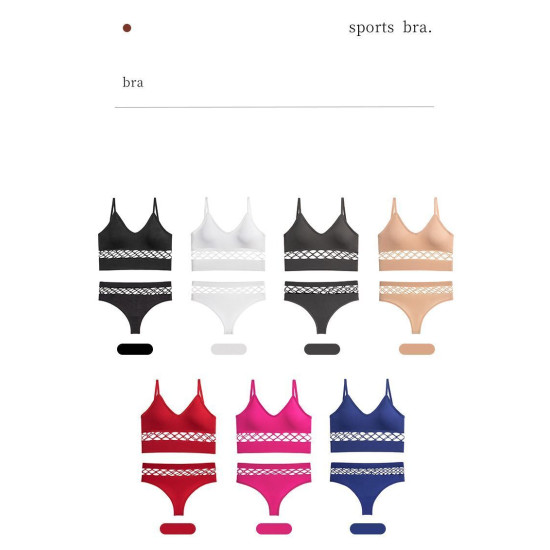 Seamless Women Bras Panties Set Underwear Mesh Hollow Out Wire Free Solid Undies