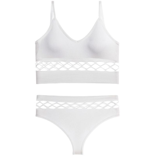 Seamless Women Bras Panties Set Underwear Mesh Hollow Out Wire Free Solid Undies