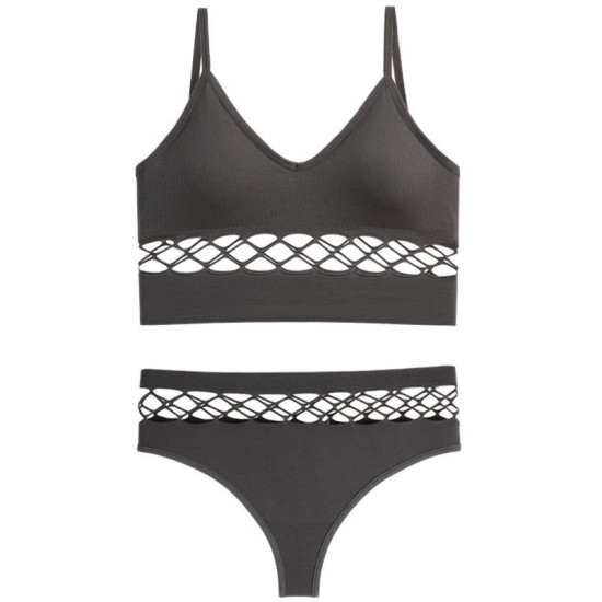 Seamless Women Bras Panties Set Underwear Mesh Hollow Out Wire Free Solid Undies