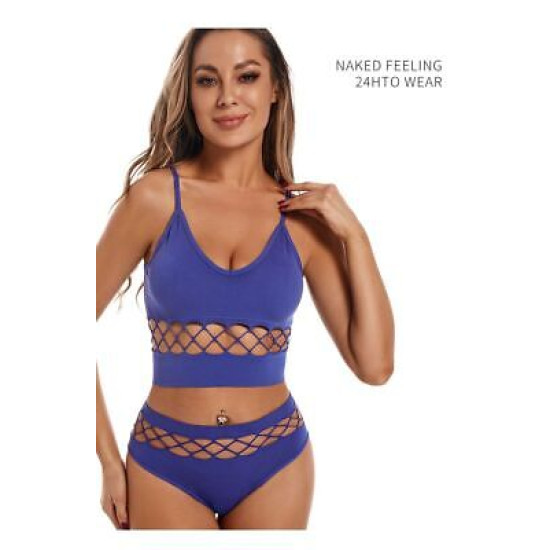 Seamless Women Bras Panties Set Underwear Mesh Hollow Out Wire Free Solid Undies