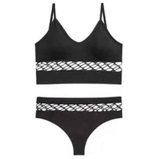 Seamless Women Bras Panties Set Underwear Mesh Hollow Out Wire Free Solid Undies