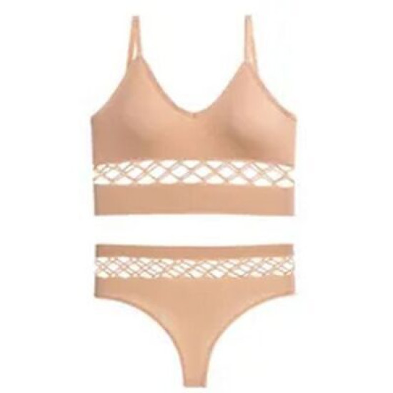 Seamless Women Bras Panties Set Underwear Mesh Hollow Out Wire Free Solid Undies