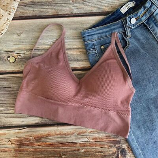 Seamless Women Bra Cropped Top Fitness Tube Padded Sports Bralette Solid Bandeau