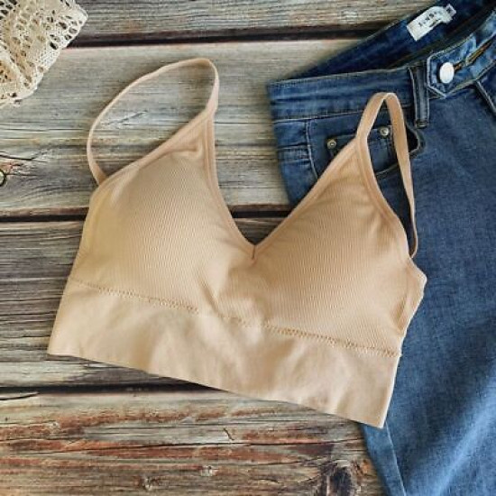 Seamless Women Bra Cropped Top Fitness Tube Padded Sports Bralette Solid Bandeau
