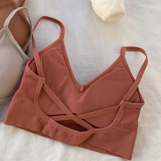 Seamless Women Bra Cropped Top Fitness Tube Padded Sports Bralette Solid Bandeau