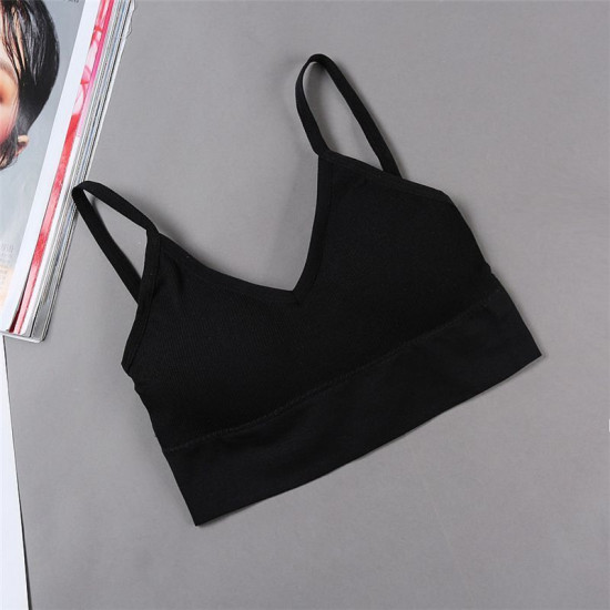 Seamless Women Bra Cropped Top Fitness Tube Padded Sports Bralette Solid Bandeau