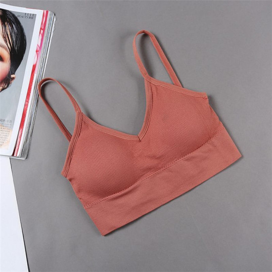 Seamless Women Bra Cropped Top Fitness Tube Padded Sports Bralette Solid Bandeau