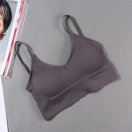 Seamless Women Bra Cropped Top Fitness Tube Padded Sports Bralette Solid Bandeau