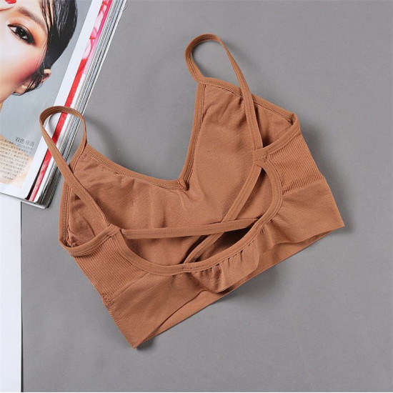 Seamless Women Bra Cropped Top Fitness Tube Padded Sports Bralette Solid Bandeau