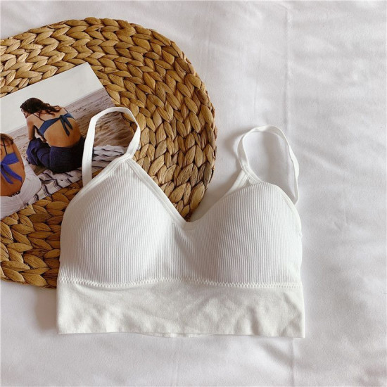 Seamless Women Bra Cropped Top Fitness Tube Padded Sports Bralette Solid Bandeau