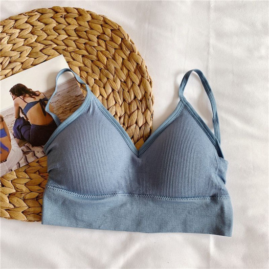 Seamless Women Bra Cropped Top Fitness Tube Padded Sports Bralette Solid Bandeau