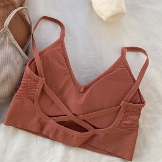 Seamless Women Bra Cropped Top Fitness Tube Padded Sports Bralette Solid Bandeau